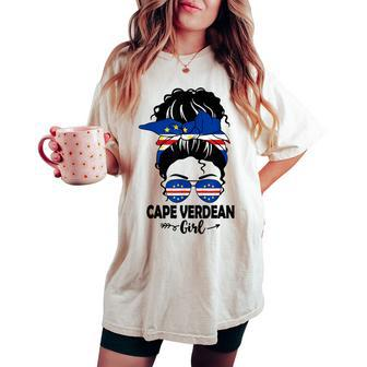 Messy Bun Cape Verdean Girl & Cape Verde Flag Glasses Bhm Women's Oversized Comfort T-shirt - Monsterry