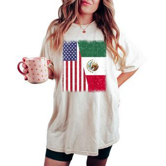 Mexico Independence Day Half Mexican American Flag Women Women's Oversized Comfort T-shirt - Monsterry