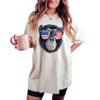 Monkey American Flag Monkey Lovers Mom Dad 4Th Of July Women's Oversized Comfort T-shirt - Monsterry DE