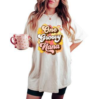 One Groovy Nana Grandma Floral Retro Womens Women's Oversized Comfort T-shirt | Mazezy