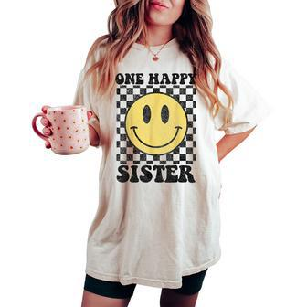 One Happy Dude Sister Happy Face 1St Birthday Party Family Women's Oversized Comfort T-shirt | Mazezy CA