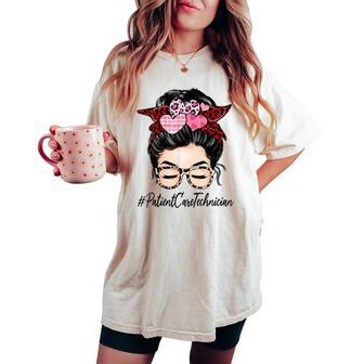 Patient Care Technician Valentines Day Cute Messy Bun Women's Oversized Comfort T-shirt | Mazezy