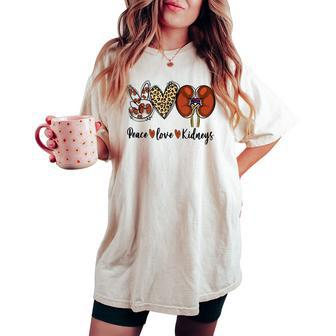 Peace Love Kidneys Leopard Dialysis Nurse Kidney Awareness Women's Oversized Comfort T-shirt - Monsterry