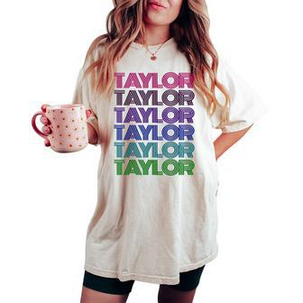 Personalized First Name Taylor Girl Groovy Retro Pink Women's Oversized Comfort T-shirt - Monsterry DE