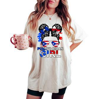 Puerto Rico Flag Messy Puerto Rican Girls Souvenirs Women's Oversized Comfort T-shirt - Monsterry CA