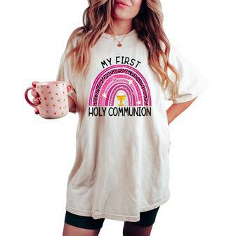 Rainbow My First Holy Communion Girl Church Religious Women's Oversized Comfort T-shirt - Monsterry UK