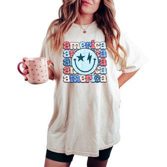 Retro America Groovy Smile Face American Flag 4Th Of July Women's Oversized Comfort T-shirt - Monsterry AU