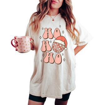 Retro Christmas Disco Ball Groovy Ho Ho Ho Santa Hat Xmas Women's Oversized Comfort T-shirt - Monsterry CA