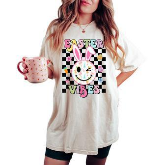 Retro Groovy Easter Vibes Bunny Rabbit Smile Face Women's Oversized Comfort T-shirt | Mazezy