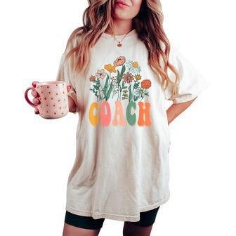 Retro Groovy Floral Coach Wildflower For Women Women's Oversized Comfort T-shirt - Monsterry