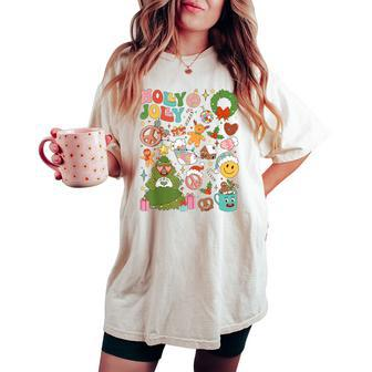 Retro Groovy Holly Xmas Jolly Vibes Christmas 2023 Women Women's Oversized Comfort T-shirt | Mazezy