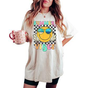 Retro Groovy Summer Vibes Smile Face Hello Summer Vacation Women's Oversized Comfort T-shirt | Mazezy