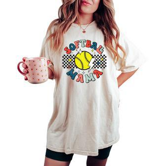 Retro Softball Mama Softball Sports Mom Travel Ball Women's Oversized Comfort T-shirt - Monsterry