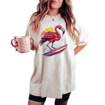 Retro Surfboard Surfboarders Vintage Surfing Flamingo Women's Oversized Comfort T-shirt - Monsterry