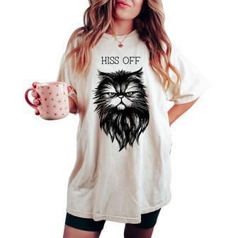 Hiss Off Cute Cat Pun Punny Meow Cat Lover Dad Mom Women's Oversized Comfort T-shirt - Seseable