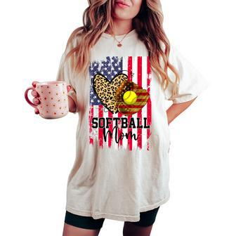 Softball Mom American Flag Patriotic 4Th Of July Women Women's Oversized Comfort T-shirt - Seseable