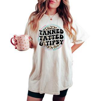 Tanned Tatted And Tipsy Groovy Hot Mom Beach Summer Vacation Women's Oversized Comfort T-shirt - Monsterry
