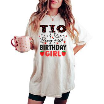 Tio Of The Berry First Birthday Girl Sweet Strawberry Bday Women's Oversized Comfort T-shirt | Mazezy