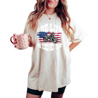 Us American Flag Biker Motorcycle T For Women Women's Oversized Comfort T-shirt - Monsterry