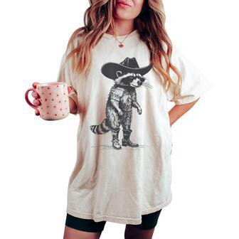 Vintage Raccoon Cowboy Cowgirl Trash Panda Western Country Women's Oversized Comfort T-shirt - Monsterry
