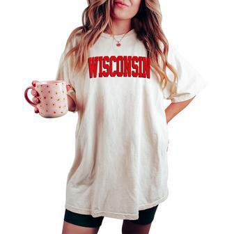 Vintage Wisconsin Wisconsin Red Retro Wisconsin Women's Oversized Comfort T-shirt - Monsterry