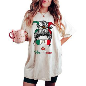 Viva Mexico Messy Bun Cinco De Mayo Mexican Girls Women's Oversized Comfort T-shirt - Seseable
