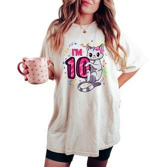 Youth Girls 10Th Birthday Outfit I'm 10 Years Old Cat Kitty Kitten Women's Oversized Comfort T-shirt - Seseable