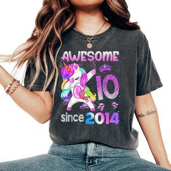 10 Awesome Since 2014 Dabbing Unicorn 10Th Birthday Girls Women's Oversized Comfort T-Shirt - Thegiftio UK
