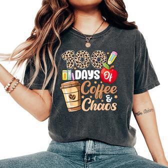100 Days Of Coffee & Chaos 100Th Day School Teacher Women's Oversized Comfort T-Shirt - Monsterry CA