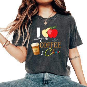 100 Days Of Coffee & Chaos 100Th Day School Teacher Women's Oversized Comfort T-Shirt - Thegiftio UK