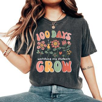 100 Days Growing Boho Flowers Teacher 100Th Day Of School Women's Oversized Comfort T-Shirt | Mazezy