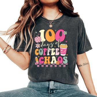 100 Days Of School Coffee Lover 100Th Day Of School Teacher Women's Oversized Comfort T-Shirt | Mazezy