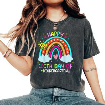 100Th Day Of Kindergarten School Rainbow 100 Days Smarter Women's Oversized Comfort T-Shirt - Seseable