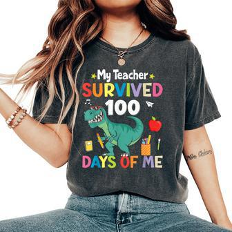 100Th Day Of School My Teacher Survived 100 Days Boys Dino Women's Oversized Comfort T-Shirt - Thegiftio UK