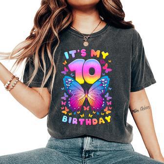 10Th Birthday Girl 10 Years Butterfly Number 10 Women's Oversized Comfort T-Shirt - Monsterry