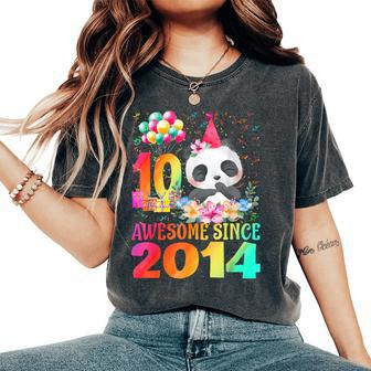 10Years Old 10Th Birthday Panda Awesome Since 2014 Women's Oversized Comfort T-Shirt - Seseable