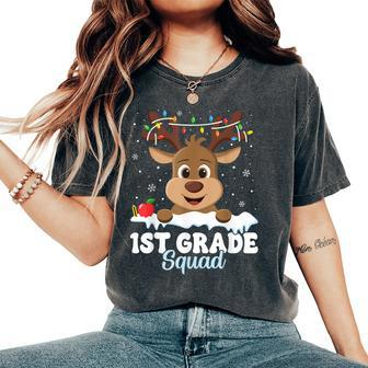 1St Grade Teacher Christmas First Grade Squad Reindeer Xmas Women's Oversized Comfort T-Shirt - Seseable