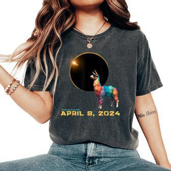 2024 Solar Eclipse Llama Wearing Solar Eclipse Glasses Women's Oversized Comfort T-Shirt | Mazezy