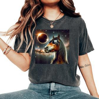 2024 Solar Eclipse Horse Wearing Glasses Totality Women's Oversized Comfort T-Shirt | Mazezy