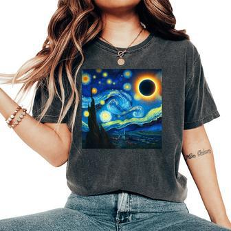 2024 Solar Eclipse Starry Night Van Gogh Boy Girl Women's Oversized Comfort T-Shirt - Seseable