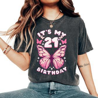 21St Birthday Girl 21 Years Butterflies And Number 21 Women's Oversized Comfort T-Shirt - Thegiftio UK