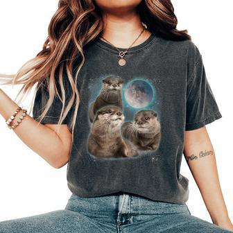 3 Otter Moon Howling Otter Head For Kid Women's Oversized Comfort T-Shirt - Monsterry