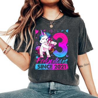 3 Years Old Flossing Unicorn 3Rd Birthday Girl Party Women's Oversized Comfort T-Shirt - Seseable