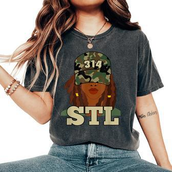314 Stl St Louis Black Woman Locs Camo Women's Oversized Comfort T-Shirt | Mazezy