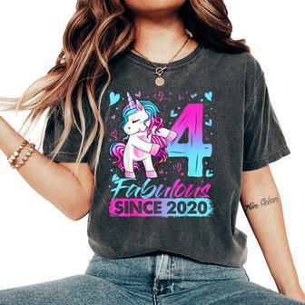 4 Years Old Flossing Unicorn 4Th Birthday Girl Party Women's Oversized Comfort T-Shirt | Mazezy
