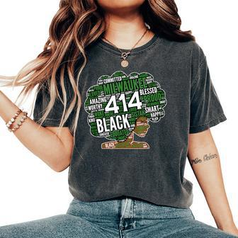 414 Milwaukee Area Code African American Woman Afro Women's Oversized Comfort T-Shirt | Mazezy