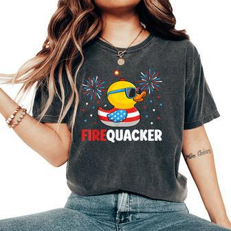 4Th Of July Duck Firequacker Patriotic Fourth Of July Women's Oversized Comfort T-Shirt - Seseable