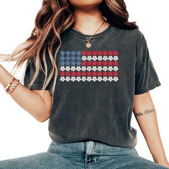 4Th Of July For Flora Flower Usa Flag America Women's Oversized Comfort T-Shirt - Monsterry AU