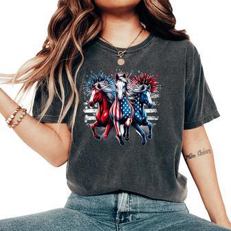 4Th Of July Horse Red White And Blue American Flag Women's Oversized Comfort T-Shirt - Thegiftio UK
