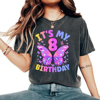 8Th Birthday For Girls 8 Year Old Butterfly Birthday Women's Oversized Comfort T-Shirt - Seseable
